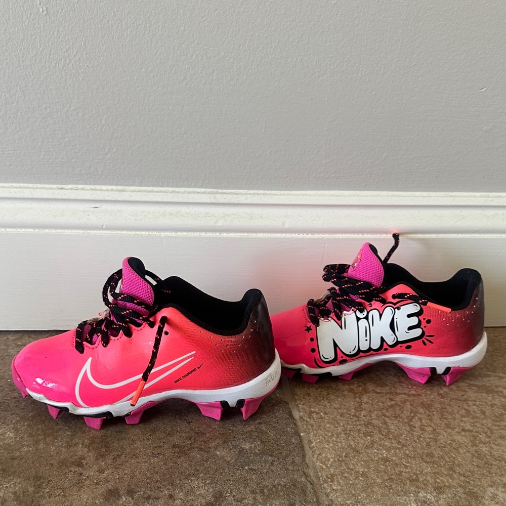 Nike Pink to Red Ombre Football Cleats with White Logo